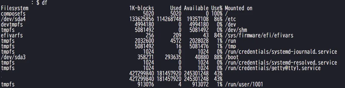 docker hostのディスク容量